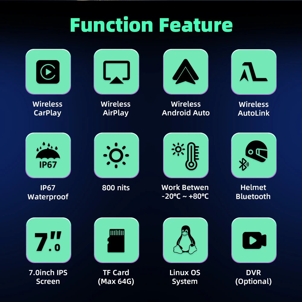 EKIY 7.0inch Motorcycle CarPlay Wireless GPS Navi Wireless Android Auto Front Rear Dual Bluetooth Optional DVR