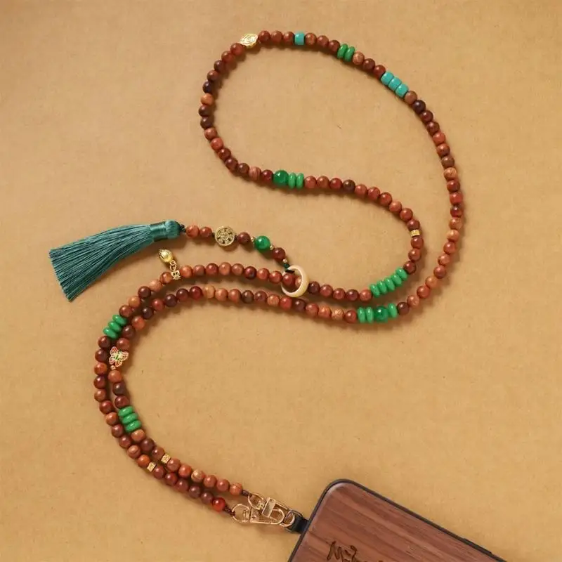 Decorative Phone Necklace with Beaded Strap and Pendant Detail, Crossbody or Neck Wear Phone Tether for Quick Access on Travel