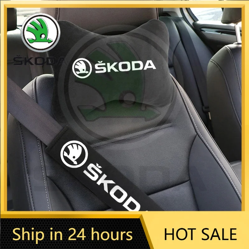 

For Skoda Car Sticker Car Headrest Neck Pillow Seat Belt Shoulder Pad For Skoda Octavia Fabia Rapid Kamiq Scala Kodiaq Superb Vi