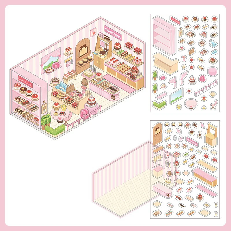 3D Cartoon Landscape Stickers Cute Miniature Scene Cabin Decompression DIY Material Stickers