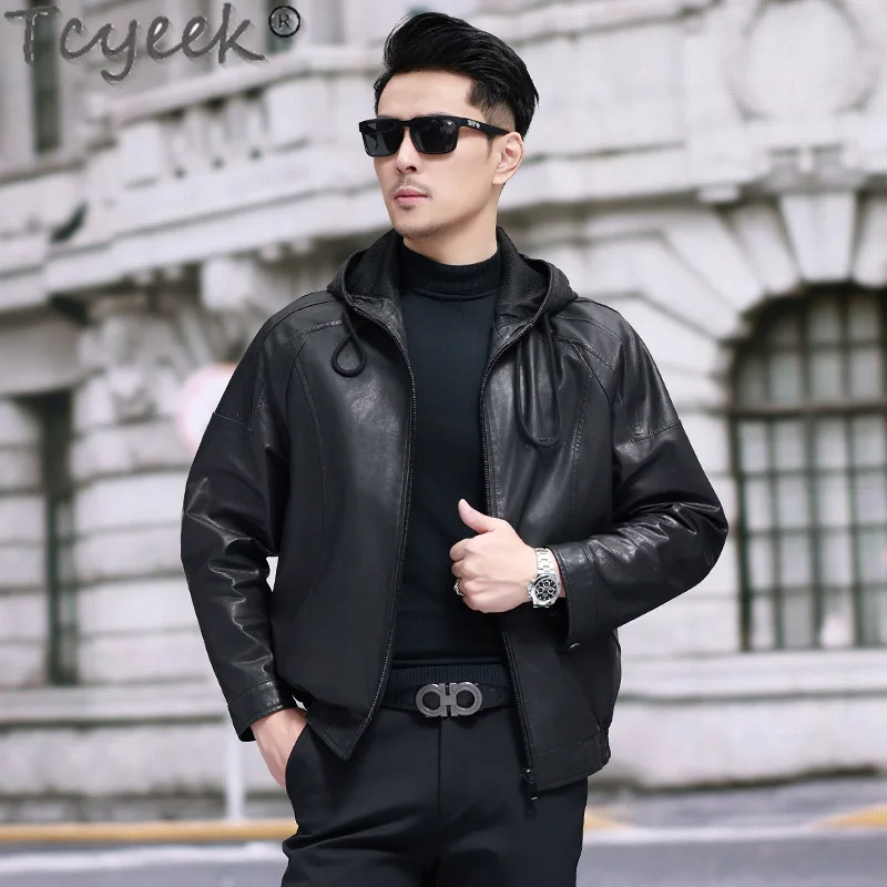 Tcyeek Real Leather Jacket Men Clothes 2025 Vegetable Tanning Sheepskin Coat Spring Autumn Mens Coats Thin Style Jaqueta Couro