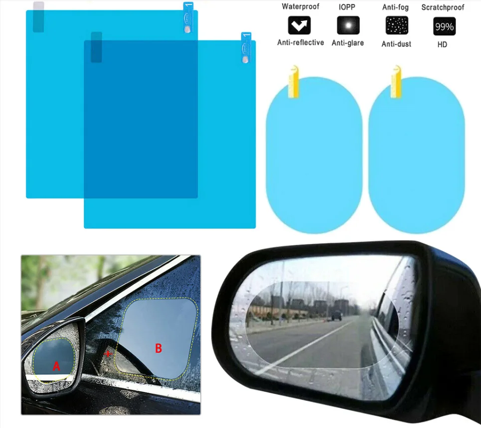 

2X Car Mirror Rain-proof Film Car Rearview Mirror Waterproof Film Window Glass Anti-Fog Anti-reflective Sticker Auto Accessores