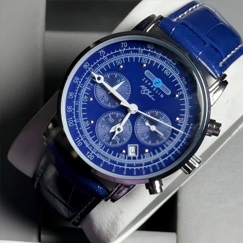 Neue modische Zeppelin-Herrenuhr mit drei Augen, laufender Sekunde, multifunktionalem Chronographen, Business- und Freizeit-Quarzuhr
