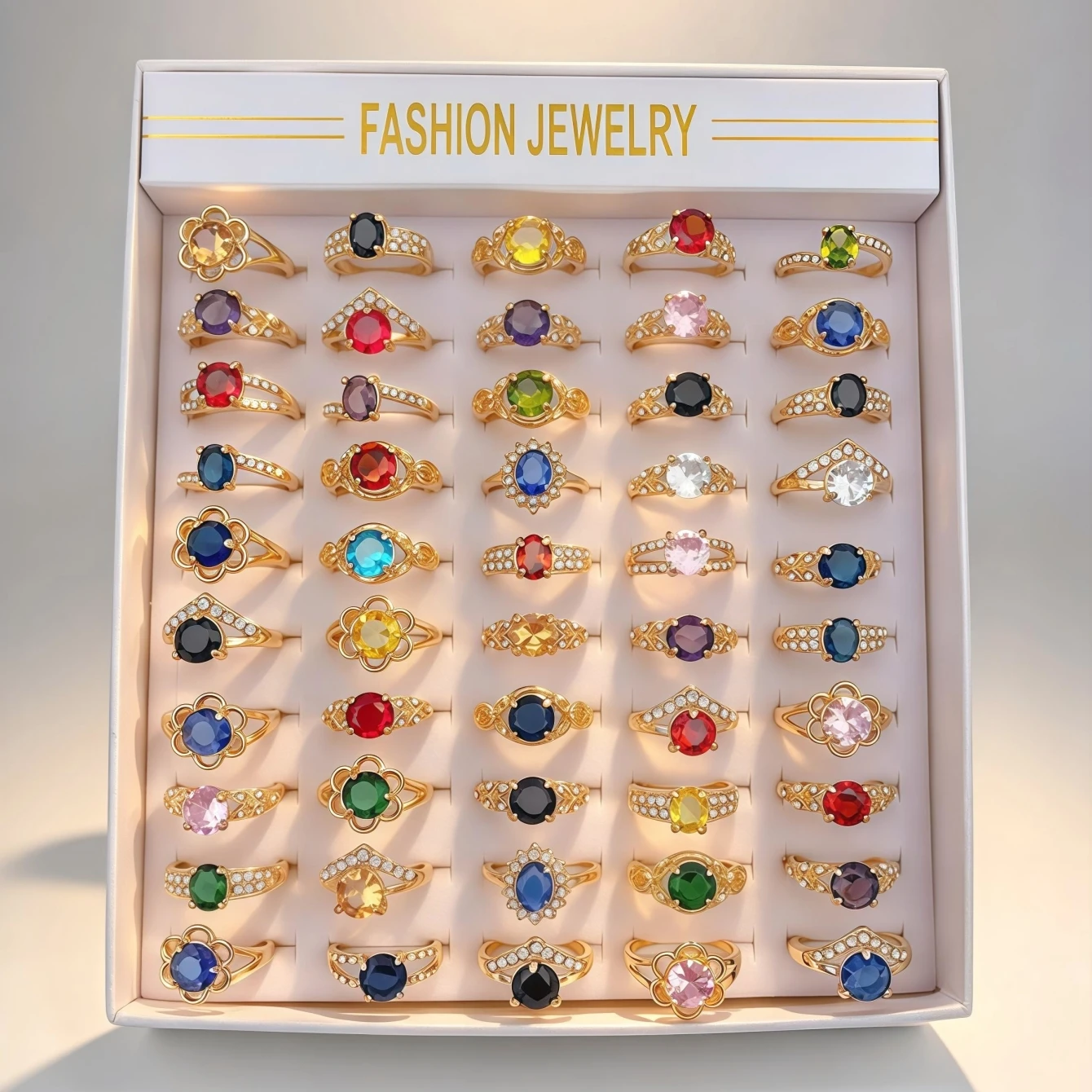 8/15/25/35/50Pieces Fashion Colorful Cubic Zircon Rings Set For Women Mix Style Elegant Trendy Wedding Engagement Daily Jewelry