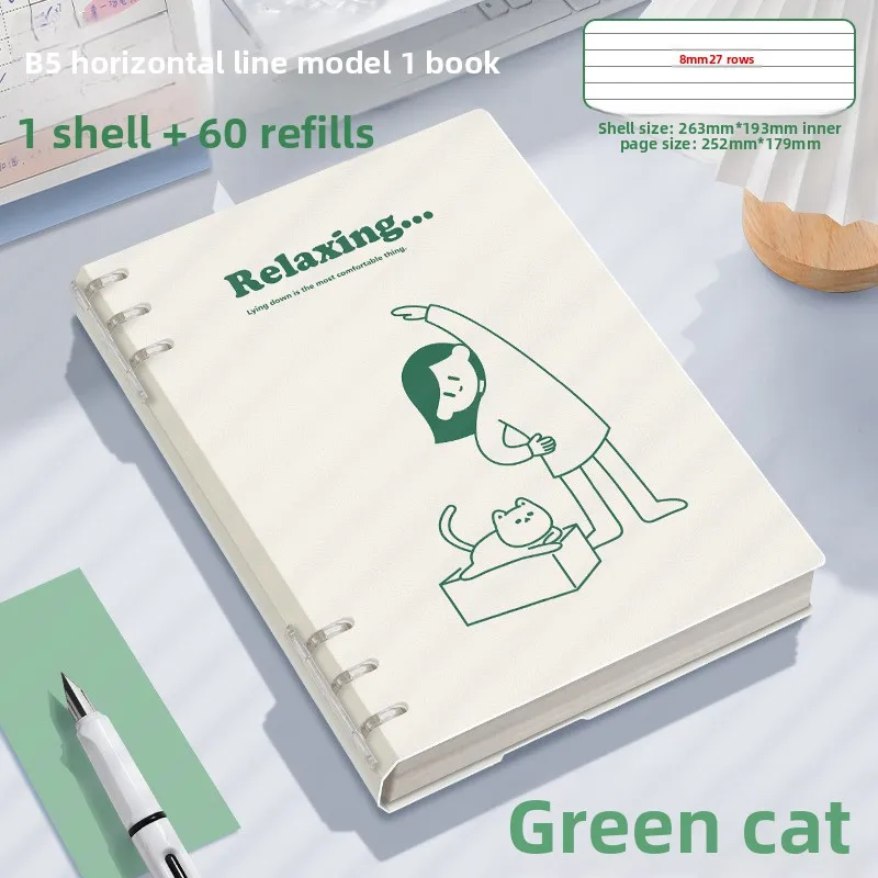 دفتر ملاحظات ذو أوراق فضفاضة 60 ورقة/120 صفحة A5/B5 دفتر ملاحظات ذو أوراق فضفاضة جرو/باندا/ديناصور/كابيبارا خط أفقي