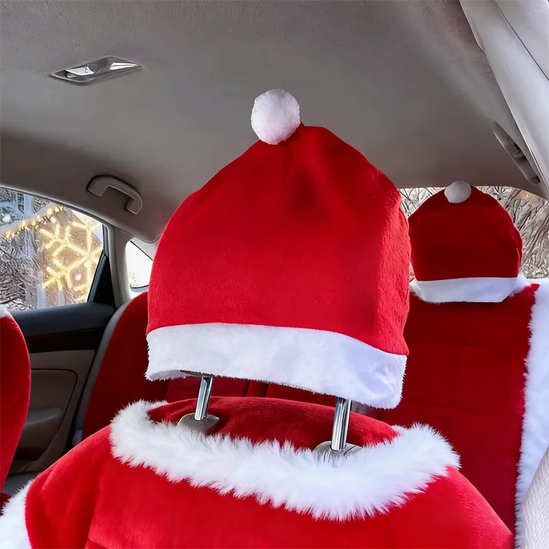 1 قطعة/مجموعة عيد الميلاد كرسي يغطي المواد المخملية عيد الميلاد موضوع مقعد السيارة الزخرفية مسند الرأس يغطي كرسي مسند الرأس القبعات الديكور