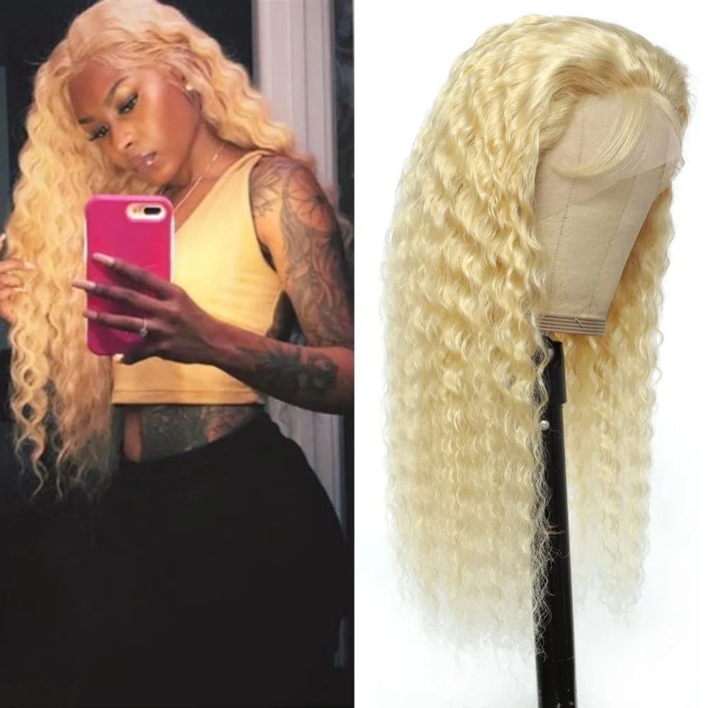 Glueless Wig Human Hair Ready To Wear Water Wave Lace Front Wig 13x4 Lace Closure Blonde Wig Curly HD Lace Frontal Human Hai