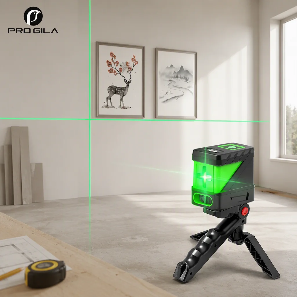 Image of Laser-Nivelliergerät mit 2 Linien, selbstnivellierender grüner Strahl, tragbar, hohe Sichtbarkeit, horizontal und vertikal, tragbare Werkzeuge für Heimdekoration, DIY, Aufhängen und Malen.