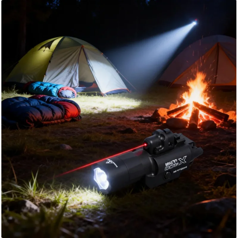 

Фонарь X400U 2-в-1 для рельсов, высокомощный луч и зеленый лазер, совместим с 20-мм рельсами Picatinny для страйкбольных пистолетов