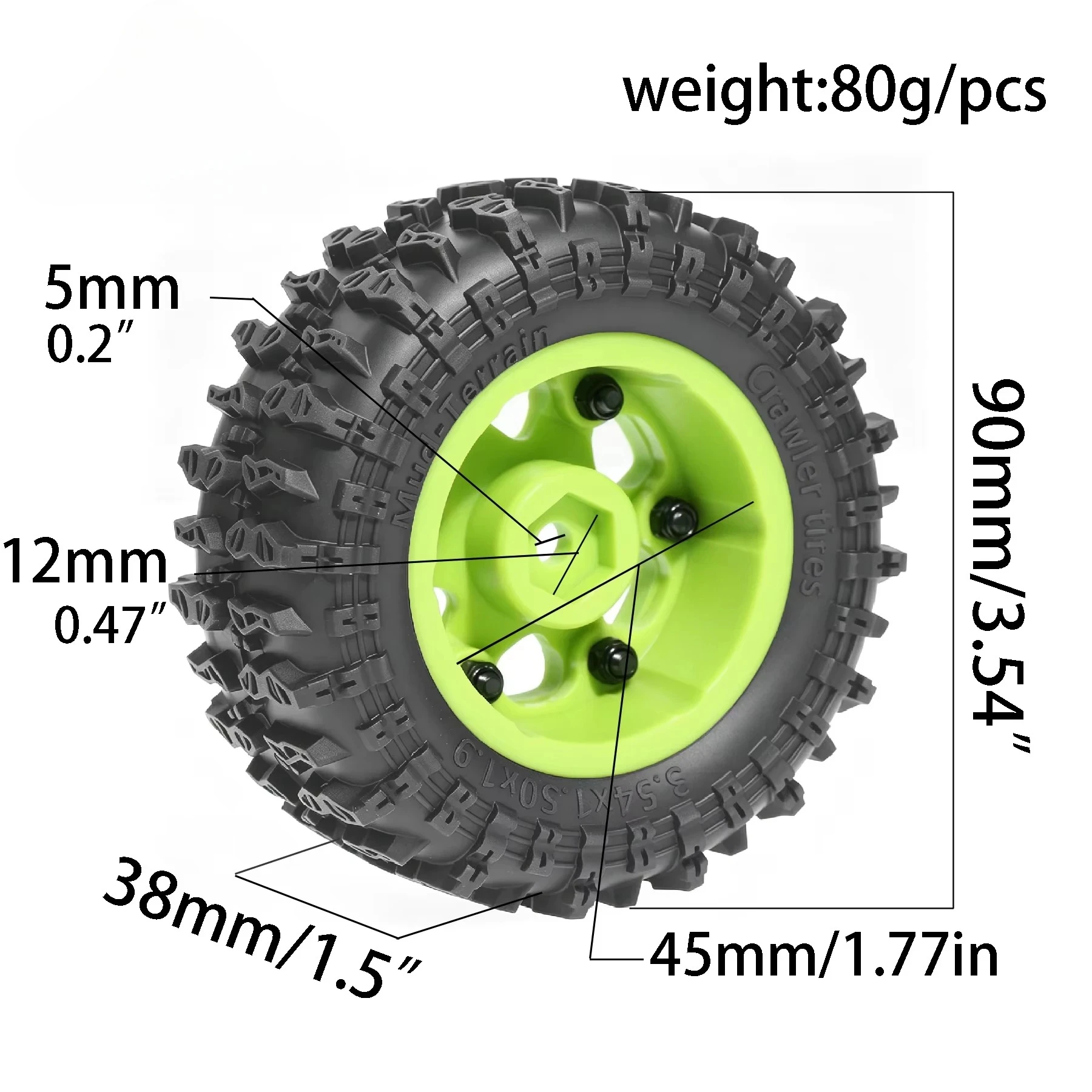 4Pcs 1.9 Inch Plastic Beadlock Wheel Tire Set 90mm OD For 1/10 RC Crawler TRX4 SCX10 II III D90 RC4WD Redcat MST Upgrade Parts