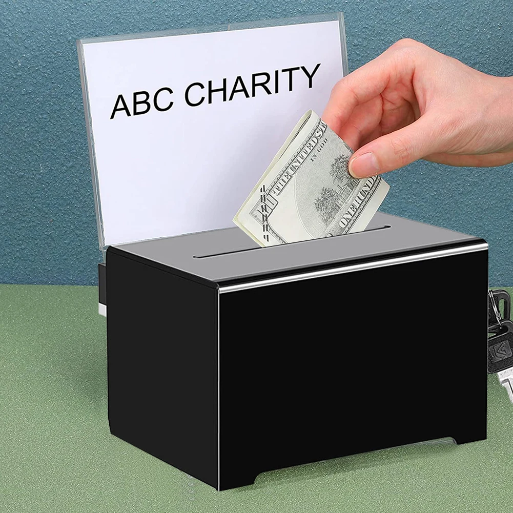 صندوق تبرع أكريليك مع صندوق سحب قفل مع حامل علامة صندوق اقتراحات باليه لتصويت التبرع في جمع التبرع #2