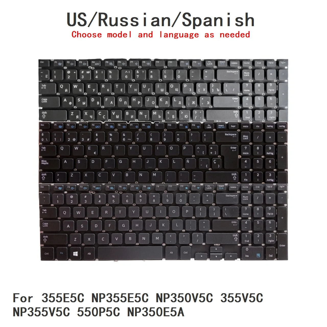 New US Russian Spanish Language  Keyboard For Samsung 355E5C NP355E5C NP350V5C 355V5C NP355V5C 550P5C NP350E5A