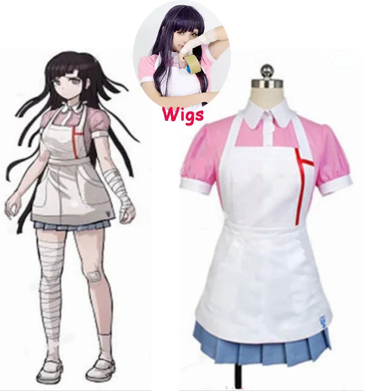 Mikan Tsumiki Cosplay Costume Game Mikan Tsumiki Cosplay Shirt Skirrt Apron Maid Uniform Women Girls Halloween Party Purple Wig