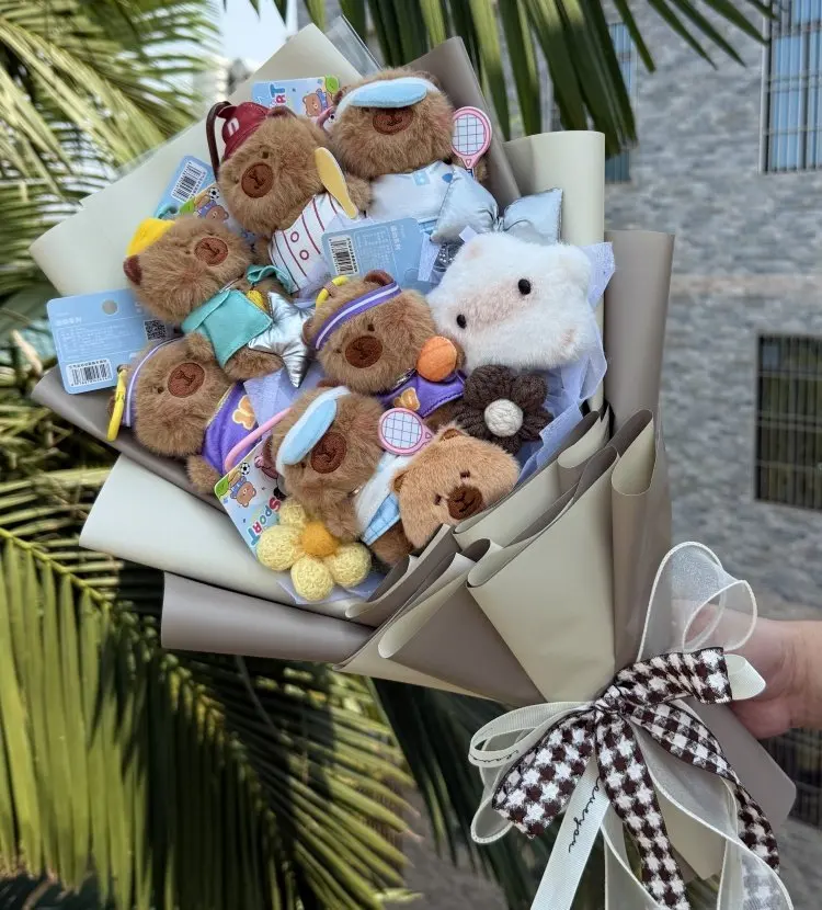 Capybara Plush Animals With Crochet Sunflowers Creative Flower Bouquets Soft Animal Doll Christmas Graduation Birthday Gifts