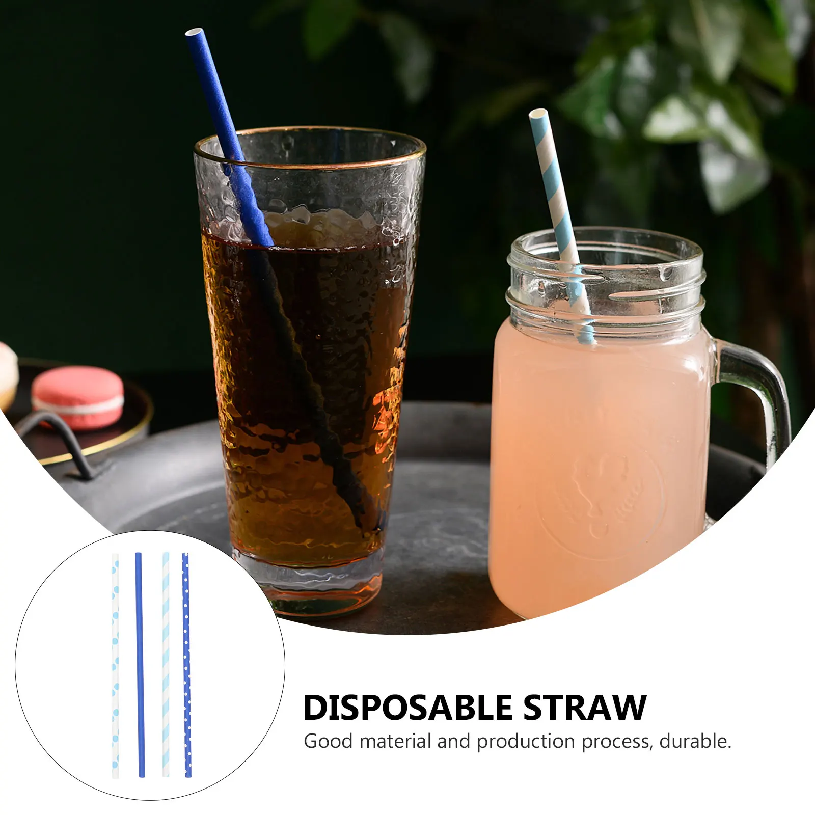 

200Pcs Straws Paper Blue Disposable Party Supplies Cocktail Drink Straws Party Supplies Disposable Straw Cocktail Straw