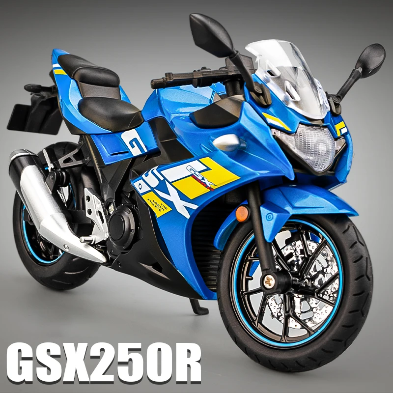 Suzuki GSX250R-motocicleta de aleación fundida a presión, modelo de juguete, colección de vehículos, sonido y luz, todoterreno, autociclo, coche de juguete, 1:12