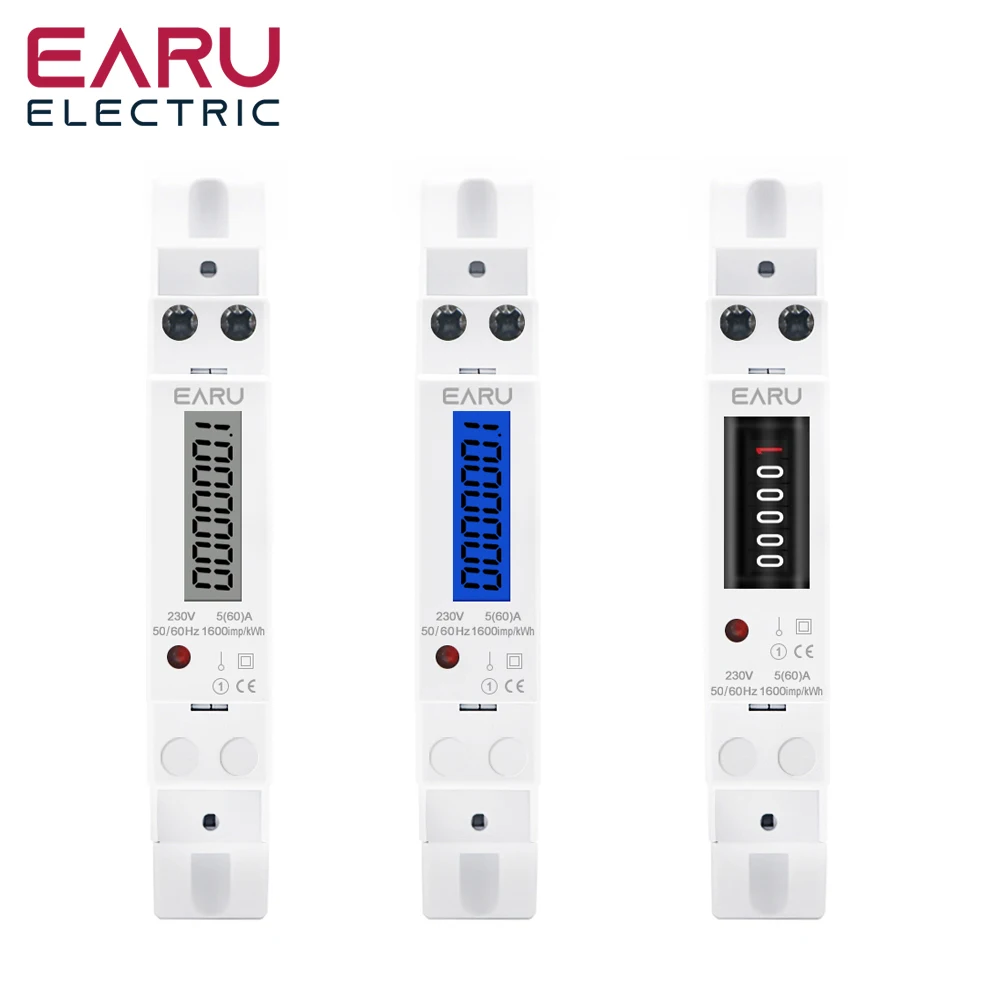 Digital Power Consumption Wattmeter Analógico Energy Meter Lcd Electric Din Rail Monofásico 1p Backlight Kwh ac 230v 50hz 18 mm