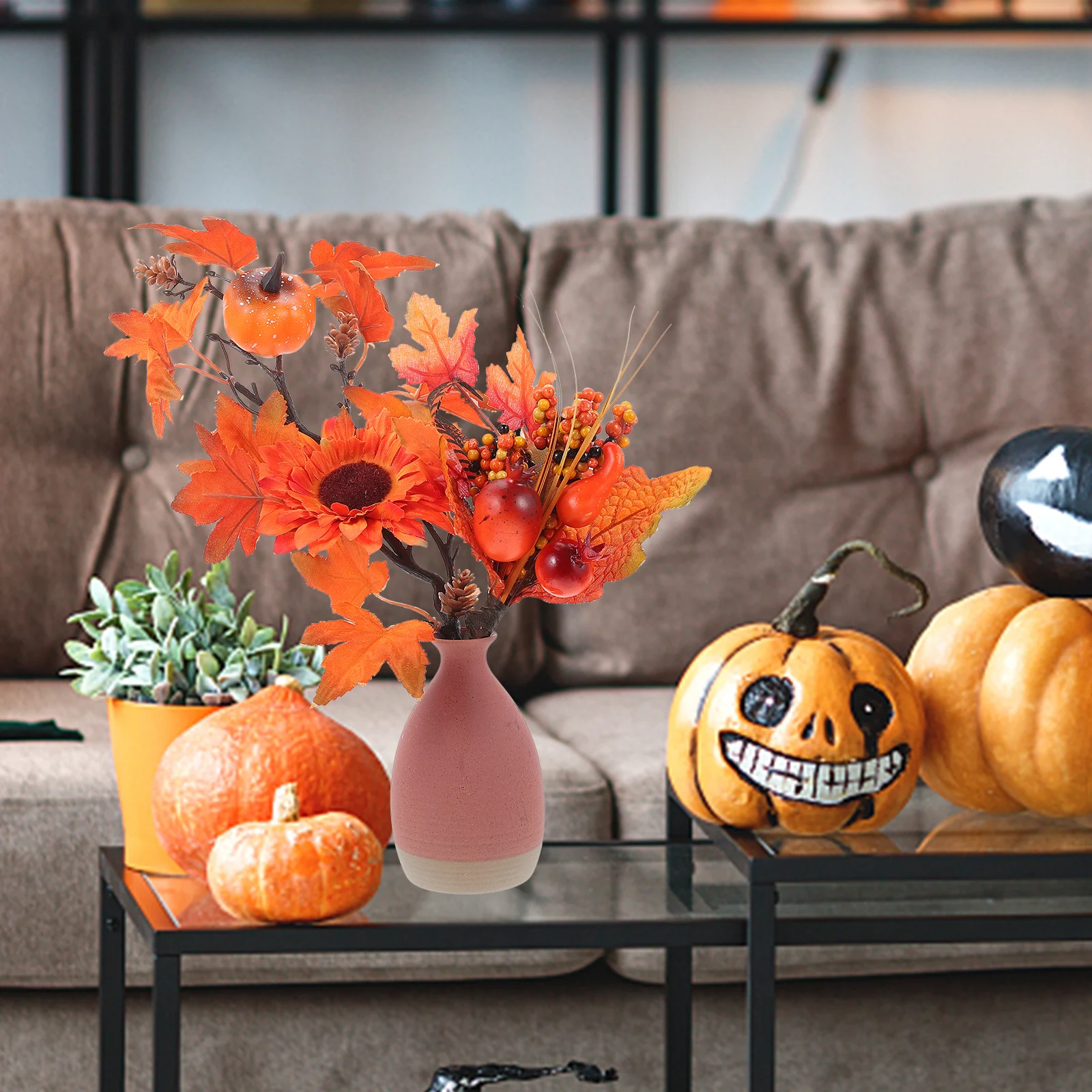 

2 Pcs Artificial Pumpkin Branches Fall DecorOrange Plastic Vase Filling nament Thanksgiving Table Centerpiece Rustic Farmhouse