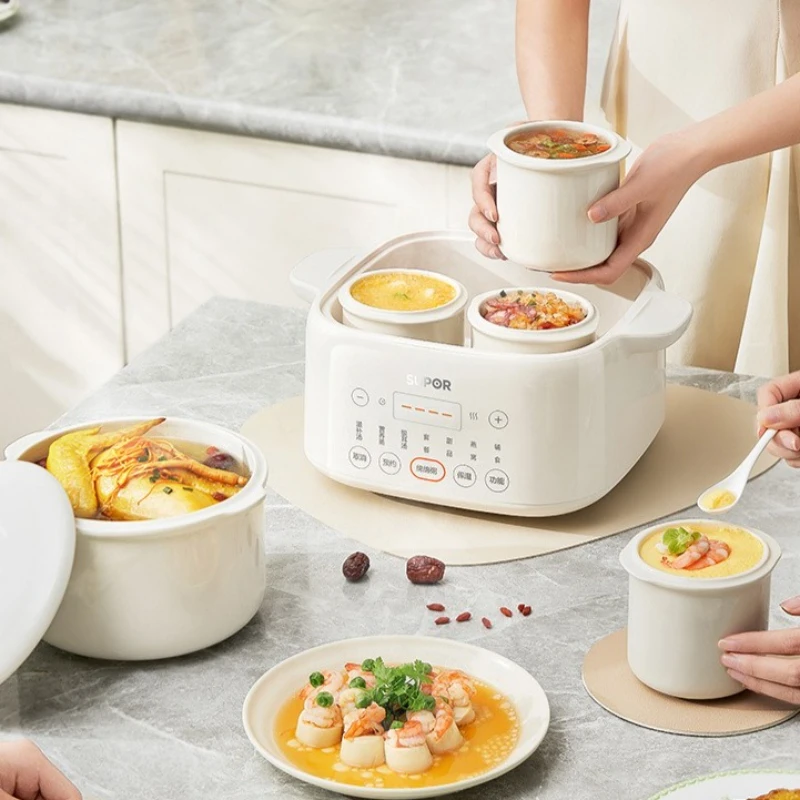 وعاء الحساء الكهربائي التلقائي بالكامل المكملات الغذائية تبخير عصيدة عش الطيور حساء خزفي كهربائي السيراميك المياه الحساء المنزل