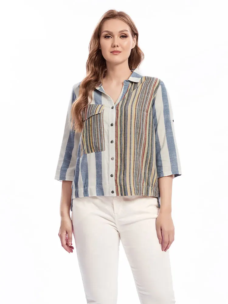 Womens plus size woven lapel shirt belongs to the category of womens clothing