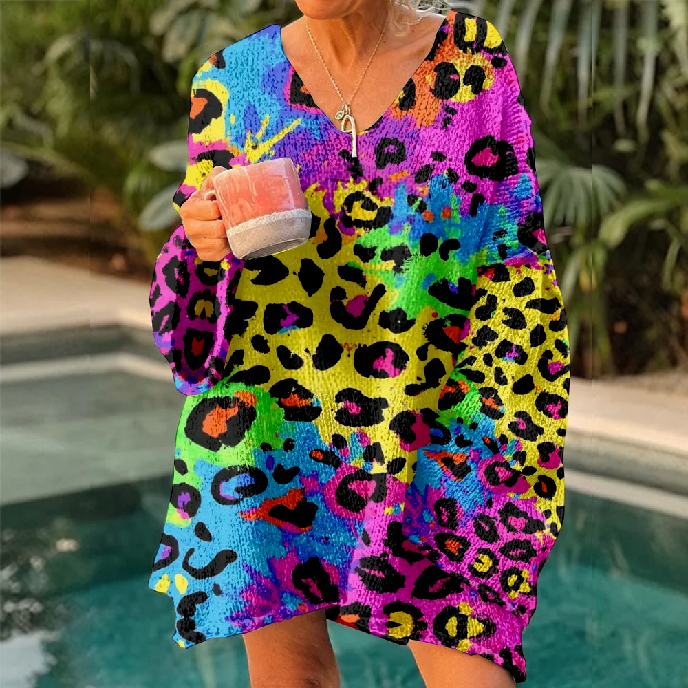 

Autumn Winter Knitted sweaters leopard Women's Oversized Sweaters 2025 Lightweight Pullover Trendy Soft Y2k jumpers for girls