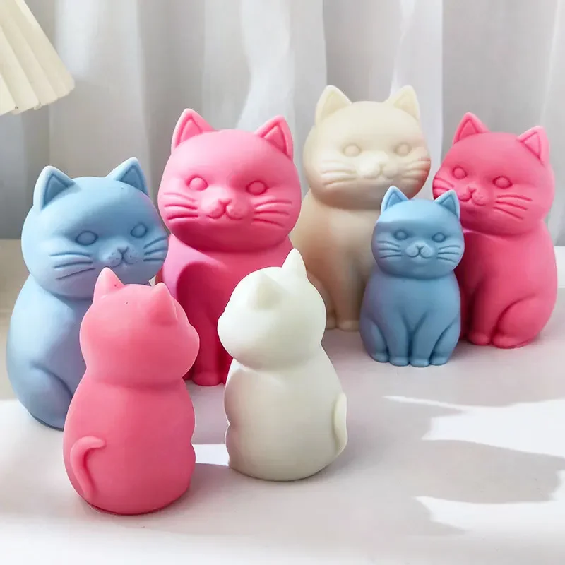 Cute Cat Silicone Mold 3D Cat Scented Candle Making Supplies Handmade Soap Craft Molds Aroma Gypsum Concrete Mould Home Decor