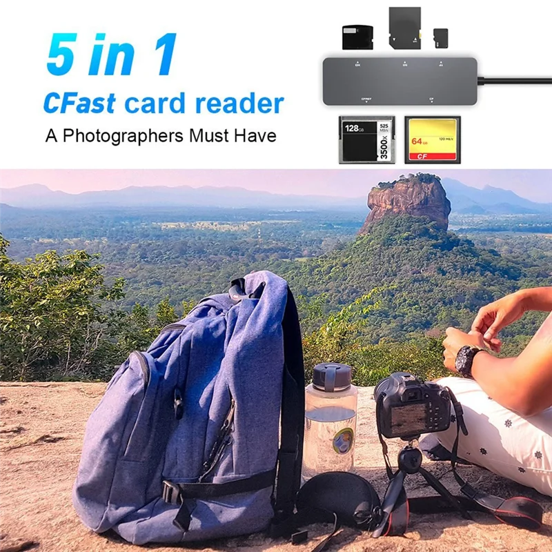 5-In-1 All-In-1 Card Reader CF/SD/XD/CFAST/TF Card Multi-Function Portable USB-A USB-C Card Reader Docking Station