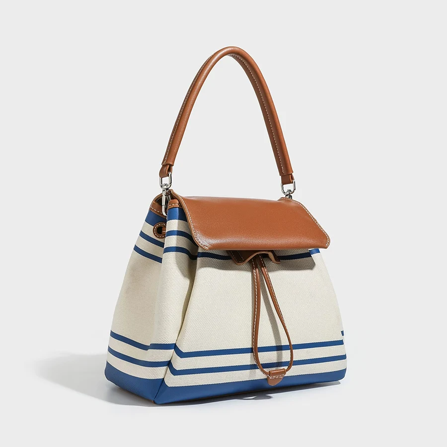 drawstring Striped canvas flip backpack for women design Shoulder Bags Leisure commuting travel bagpack Mochila полосатый рюкз