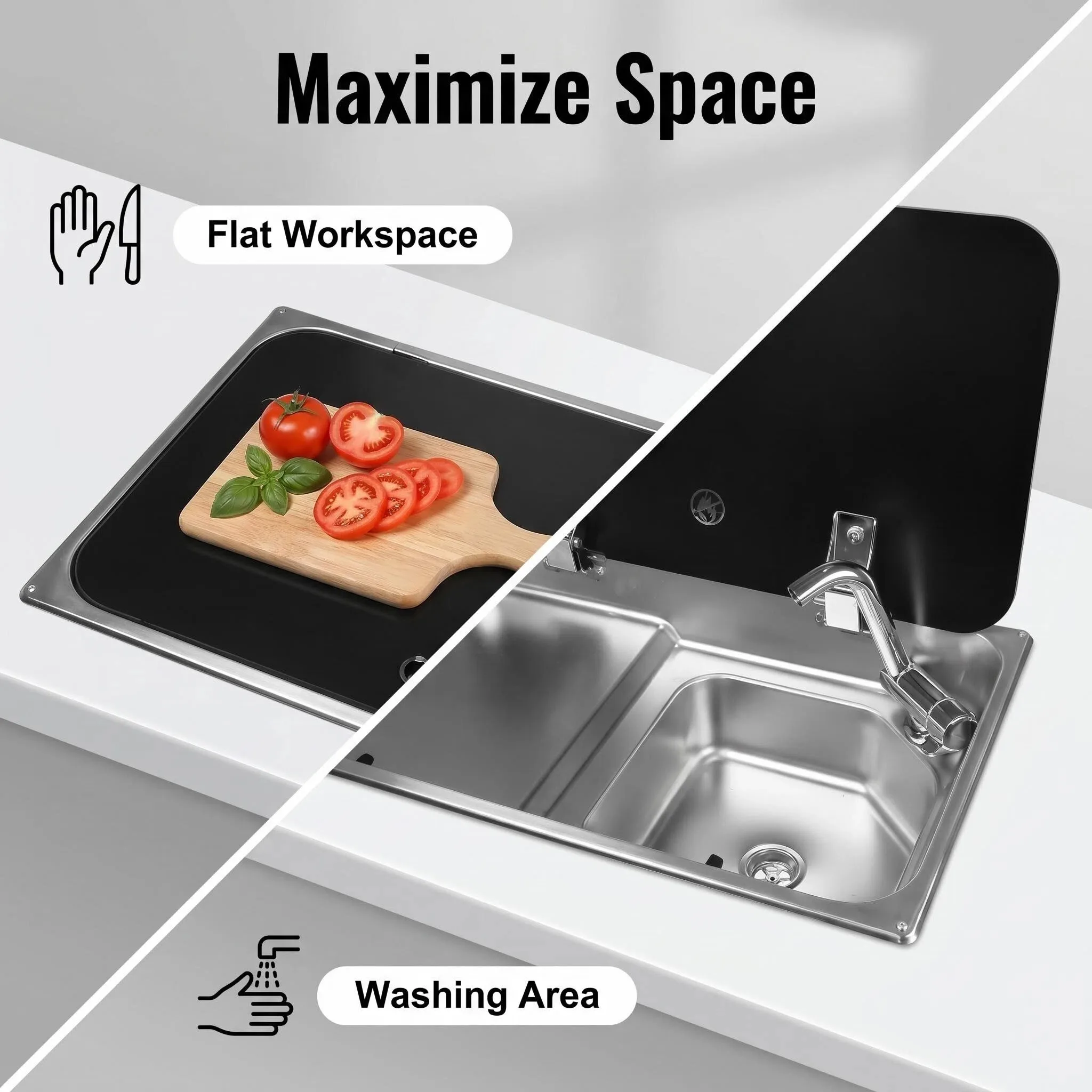 304 Stainless Steel Lightweight Modern Single Bowl Drainage Board Kitchen Sink for Vehicle Car Camper RV