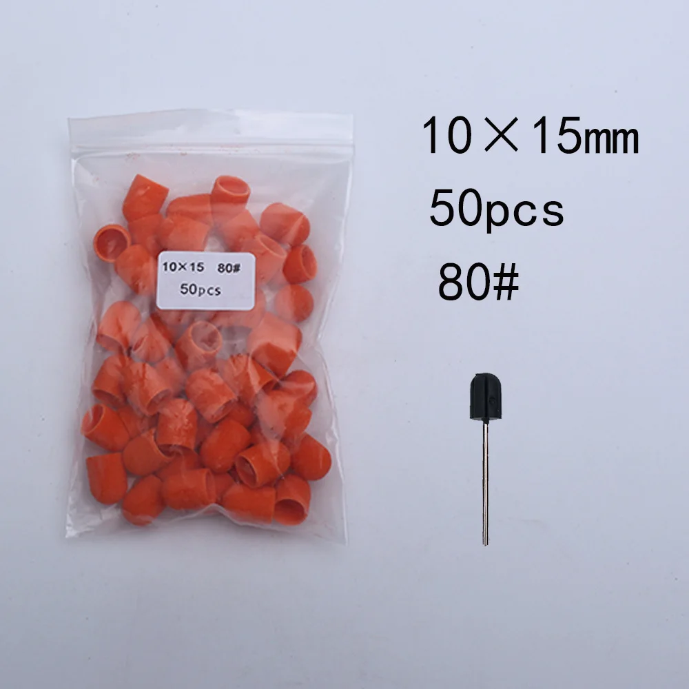 50 Stück Nagelschleifkappen mit Gummi-Pediküreblock – elektrische Bohrer für Fußnägel und Polieren.