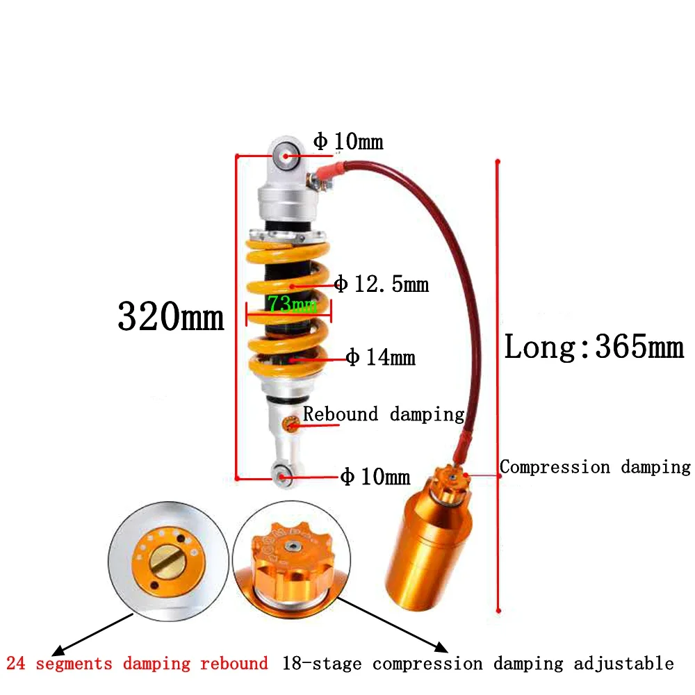 320mm Dual Damping Adjust Motorcycle Central Rear Shock Absorber For Honda CB650 Suzuki GSX/GW/DL250 Apulia GPR125/150 APR150