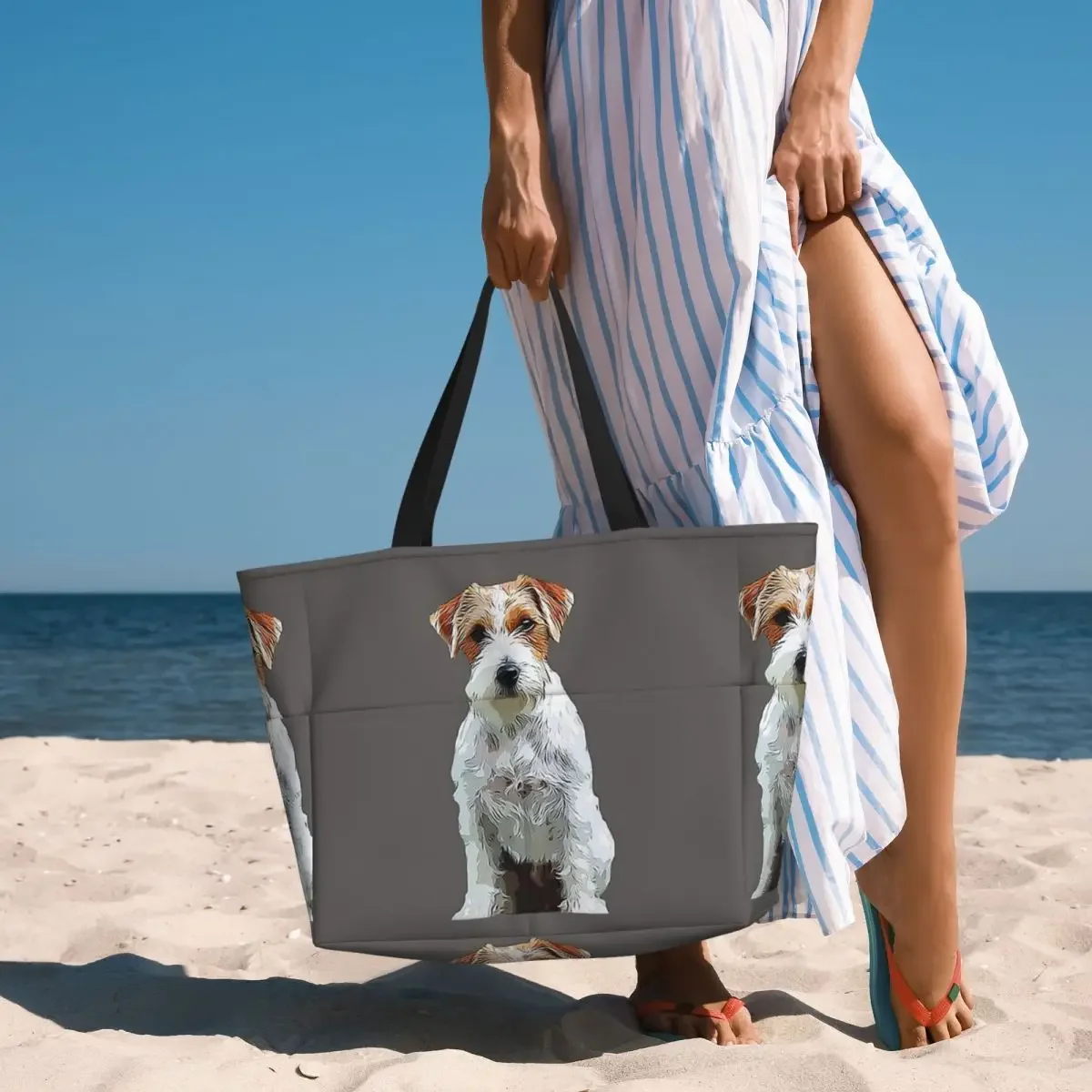 Dog Jack Russell Terrier Rough Coat Beach Tote Bag Sport Gym Yoga Duffle Large Tote Bag Women Travel Bag Fitness bag