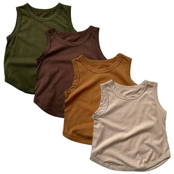 Boys Girls Fashion Casual Versatile Solid Color Cotton Thin Tank Top Summer Children Sleeveless Top Children Home Clothing