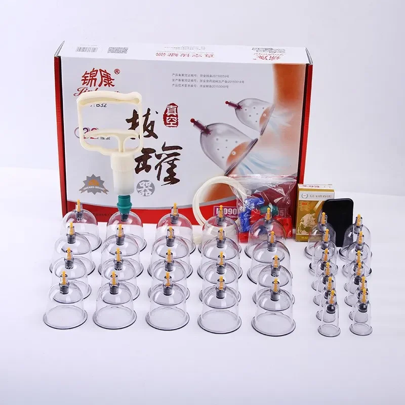 

32 Cans Cups Chinese Vacuum Cupping Kit Pull Out Vacuum Apparatus Therapy Relax Massager Curve Suction Pumps 2023