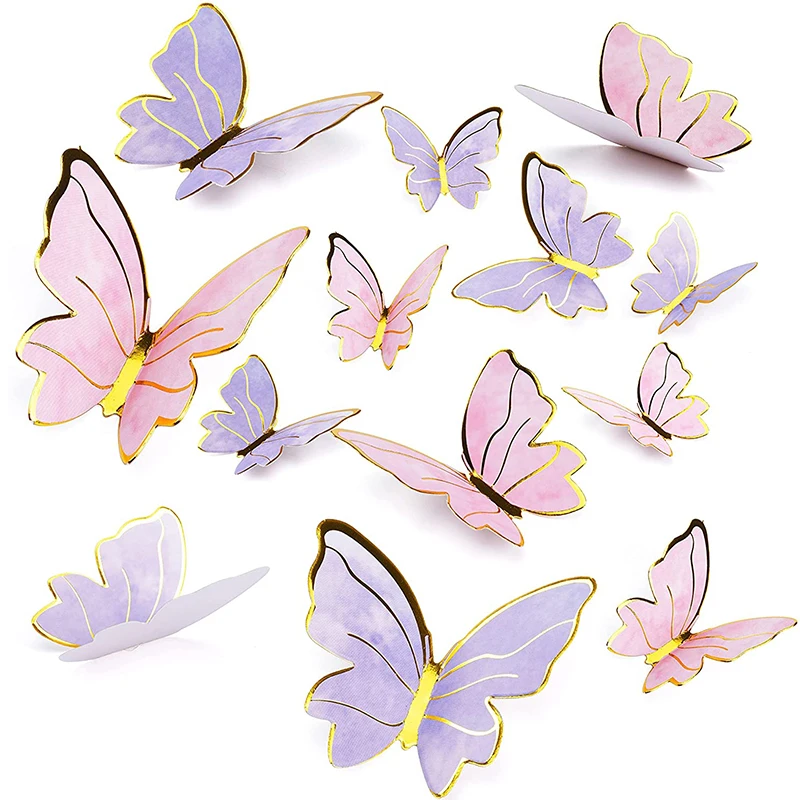 Pink Butterfly Cake Toppers Happy Birthday Cake Decoration For Wedding Birthday Party Decor Baby Shower Dessert Baking Supplies