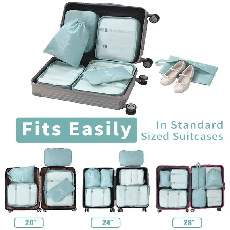 7Pcs Set Travel Storage Bags Suitcase Packing Cubes Cases Portable Wardrobe Clothes Luggage Shoe Organizer Bag Pouch