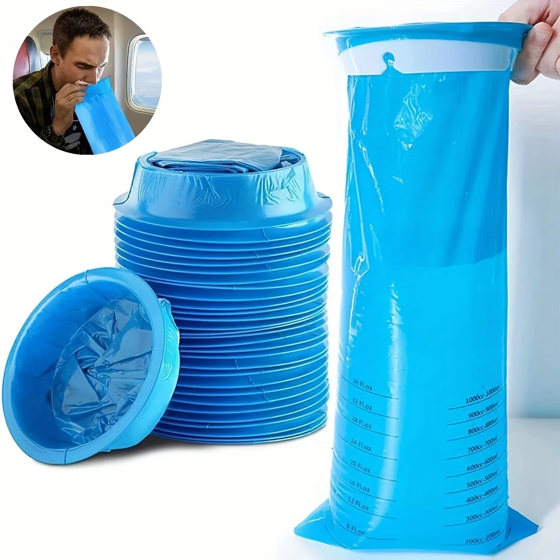 10pcs Disposable Vomit Bags Portable Blue Bin Bag Suitable For Car Bin Bag Travel Planes Children To Alleviate Motion Sickness