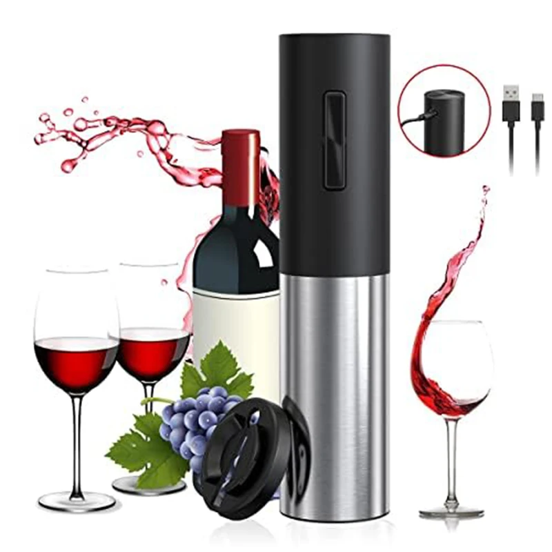 

Wine Bottle Openers Set Electric Red Wine Opener USB Rechargeable Stainless Steel Wine Corkscrew With Wine Pourer Wine Stopper