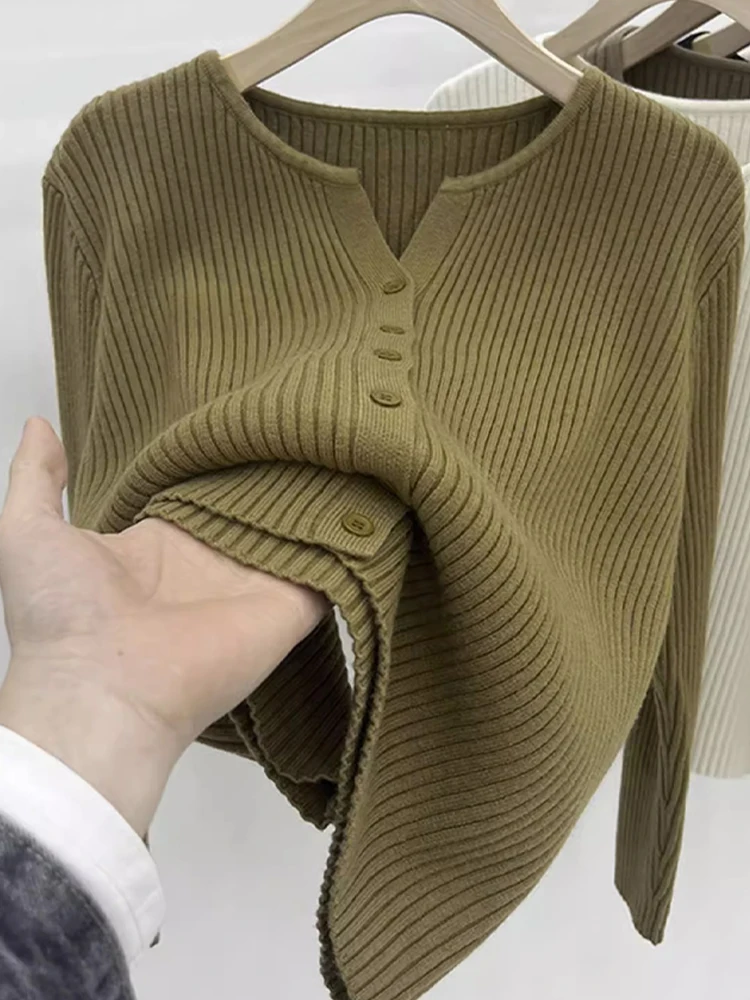 

Faionable Pure Color Long Sve Knitted Sweater Single Button Casual Base Layer Top for Autumn Winter Commute Sle Knitwear