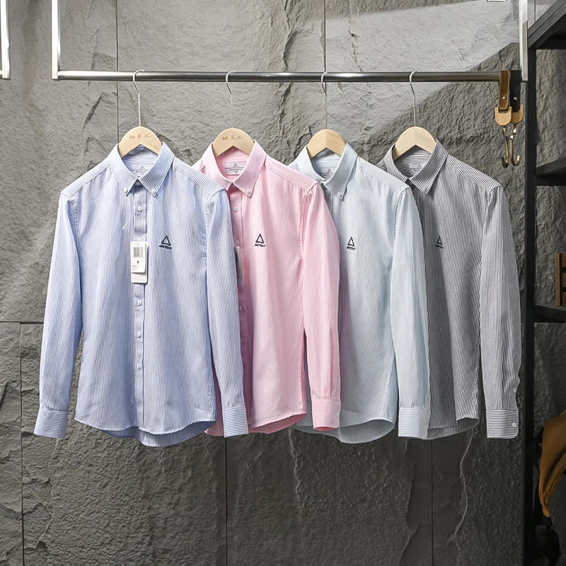 

Value for Money Men's Oxford Cloth Washed Soft Breathable Business Commute Striped Long Sleeve Shirt Casual Loose Fit Spring