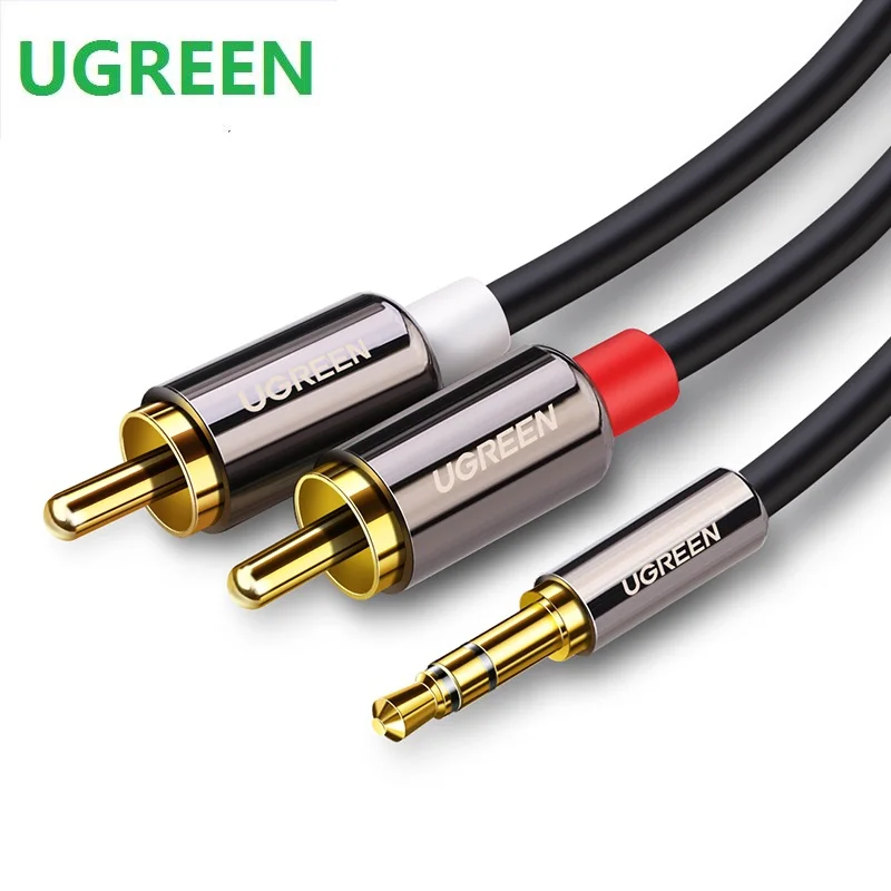 Ugreen RCA Audio Cable 2 Male 3.5MM Jack To AUX Line Braided Splitter For Home Theater