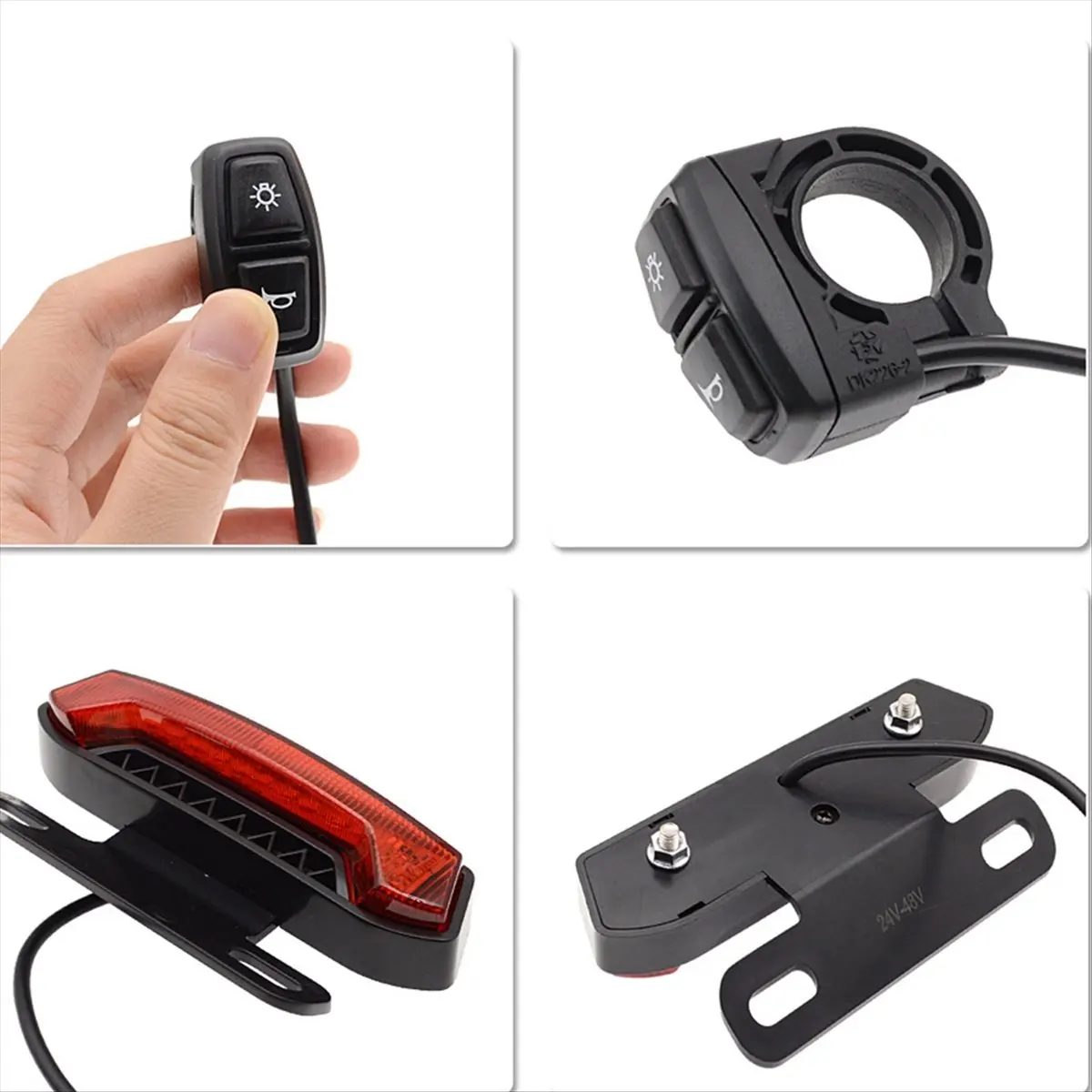 ABFS E-Bike Front Brake Rear Light Taillight Set 24V 36V 48V Ebike Headlight with Switch for Electric Bike Scooter