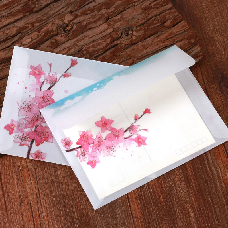 5pcs Vintage Peach Blossom Paper Envelope Postcards Greeting Card Cover Kawaii Stationery Paper Bag Wedding Envelopes