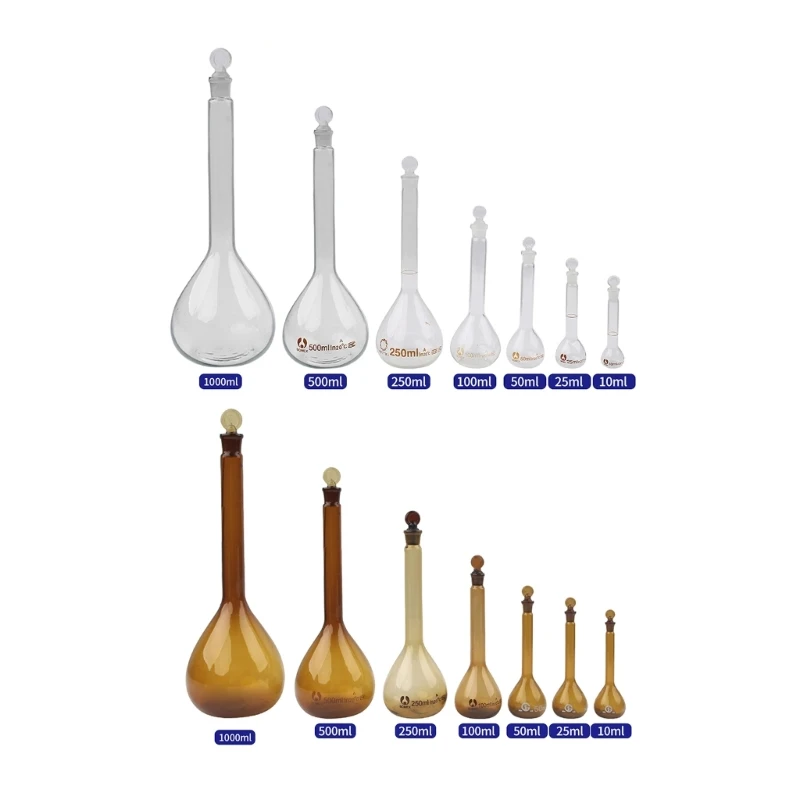 Volumetric Flask 5 10 25 50 100 250 1000ml Glassware with Ground Glass Stopper Lab Chemistry Laboratory Supplies