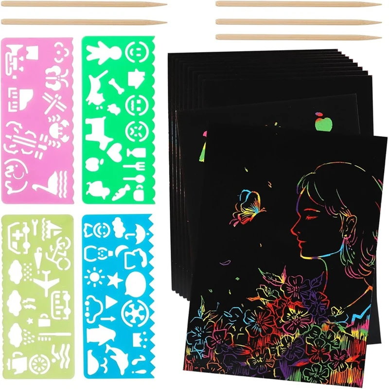 Scratch Paper Art Set, Black Crafts Kit for Party Favors DIY Painting Games Birthday Christmas Toys Gifts-ABAM view 3