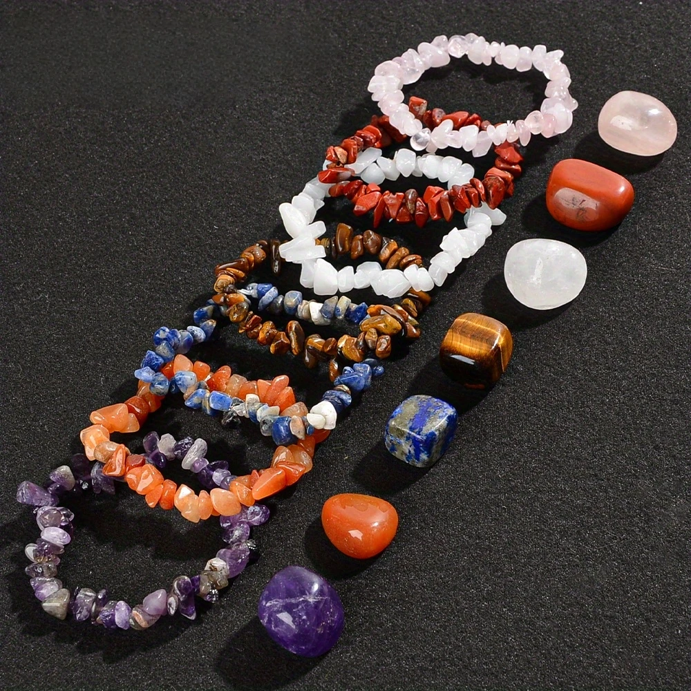 

6 Pcs/set Natural Chips Stone Bead Bracelets Amethyst Red Jasper Irregualr Bracelets Reiki Healing Energy Jewelry Summer Gift