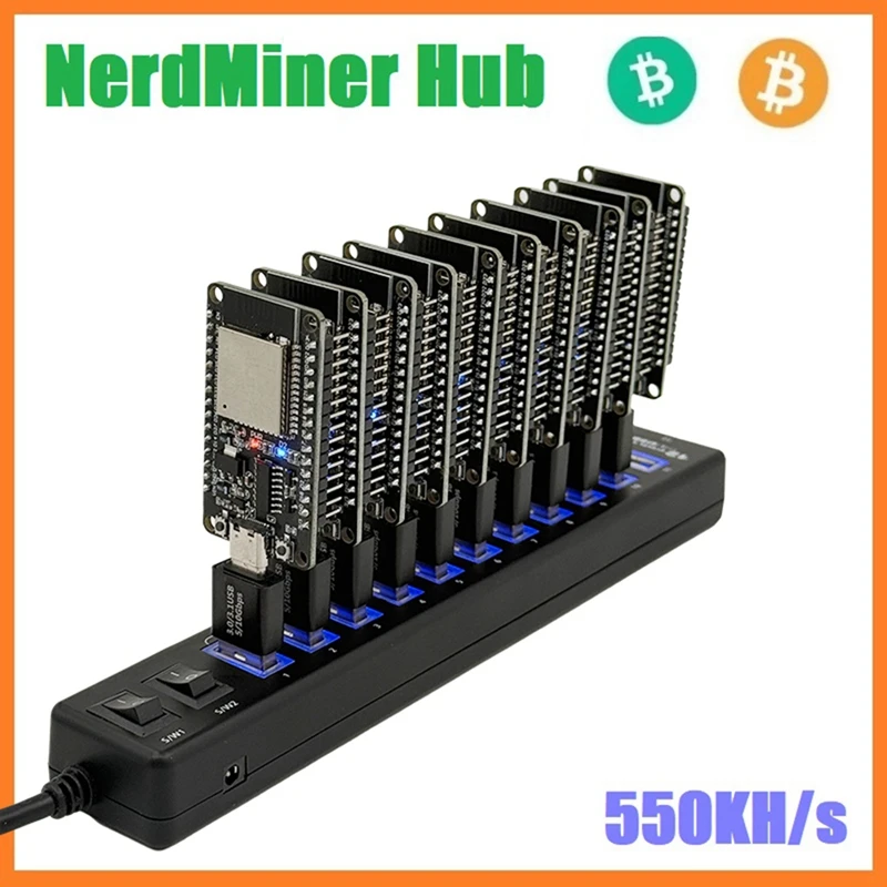 

A35Q-Nerdminer Hub 550KH/S Solo Lottery Miner 10X55k Miner Combo Kit Bitcoin BTC Miner Asic Mining Crypto Mining Station