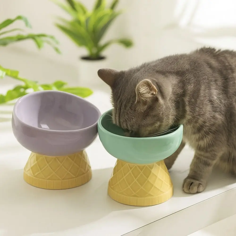 

Anti Overturning Ceramic Pet Bowl Neck Protection Oblique Mouth Pet Feeding Dish Prevent Overturning Raised Cat Bowl Pet Feeding