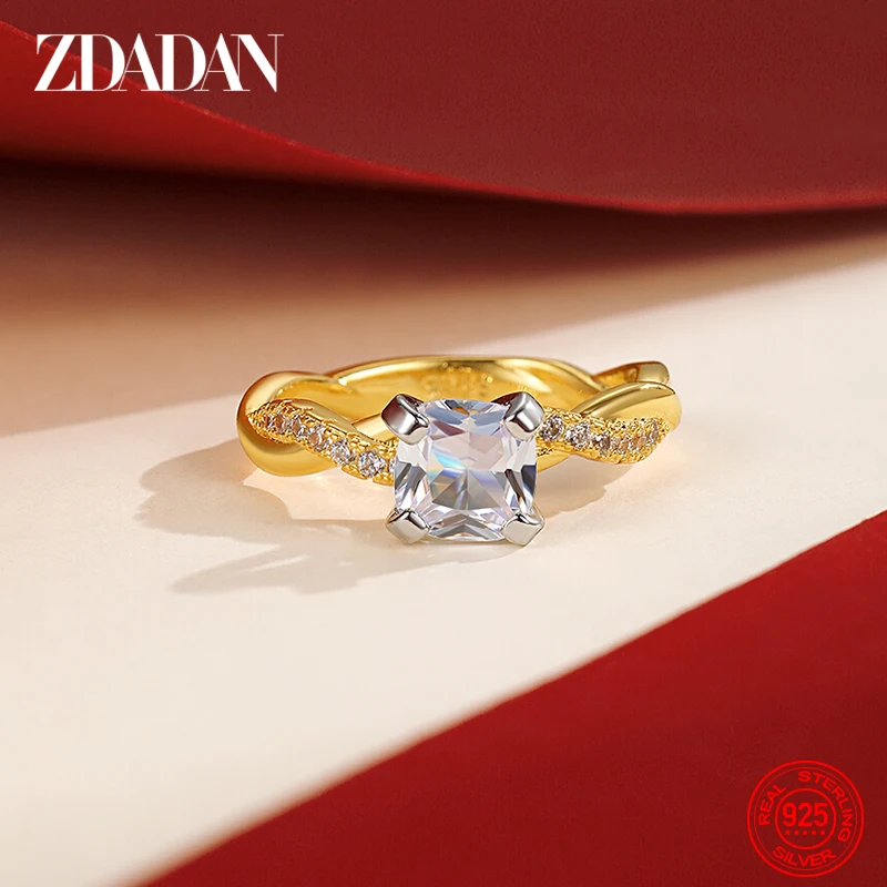ZDADAN 925 Sterling Silver 18K Gold AAA White Cubic Zircon Ring For Women Wedding Jewelry Party Gift