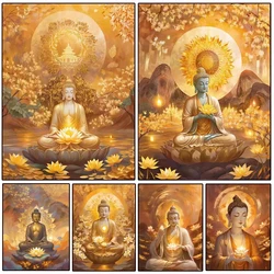 Diamond Art Painting Jewels Cross Stitch Kit Religious Golden Buddha Lotus Full Rhinestone Mosaic Embroidery Home Decor Gift